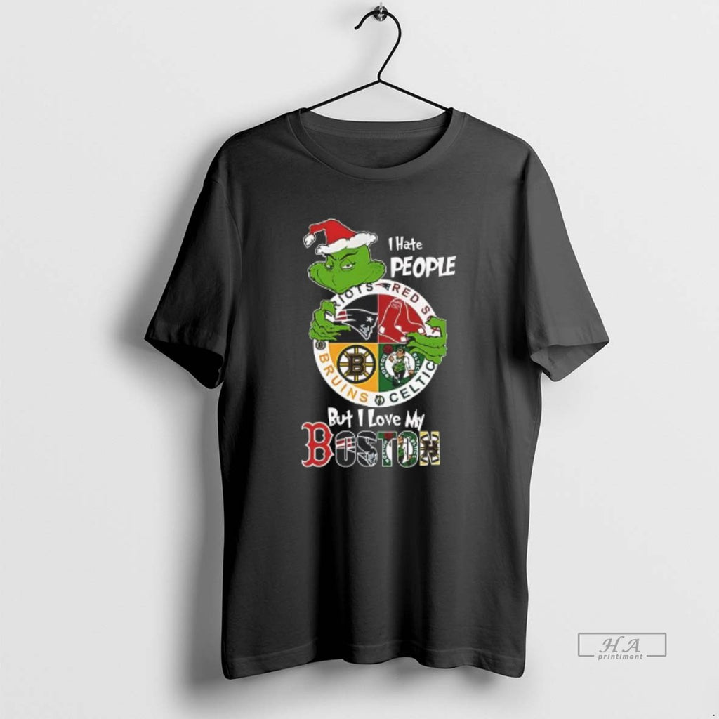 Official The Grinch I Hate People But I Love My Boston Team Sport Christmas