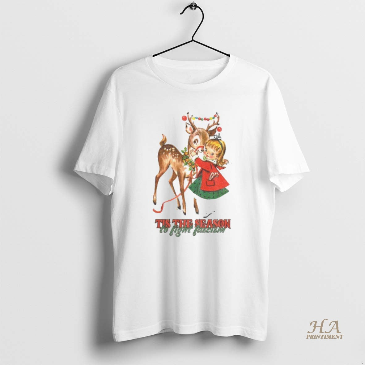 Official Tis The Season To Fight Fascism Vintage Christmas Reindeer Shirt Hoodie Sweatshirt | PurePodTees.com