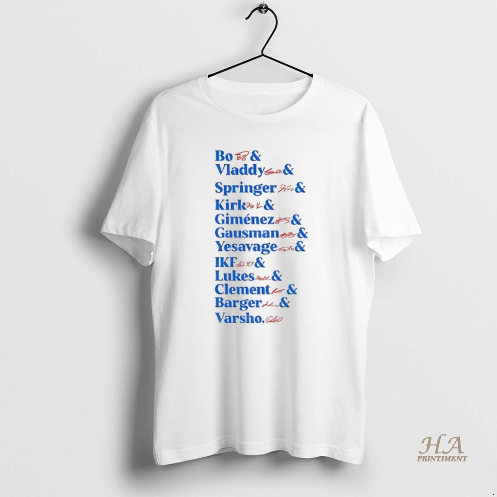 Official Toronto Blue Jays All Team Bo Vladdy Springer Kirk Gimenez Gausman Yesavage Mlb Baseball Shirt Hoodie Sweatshirt
