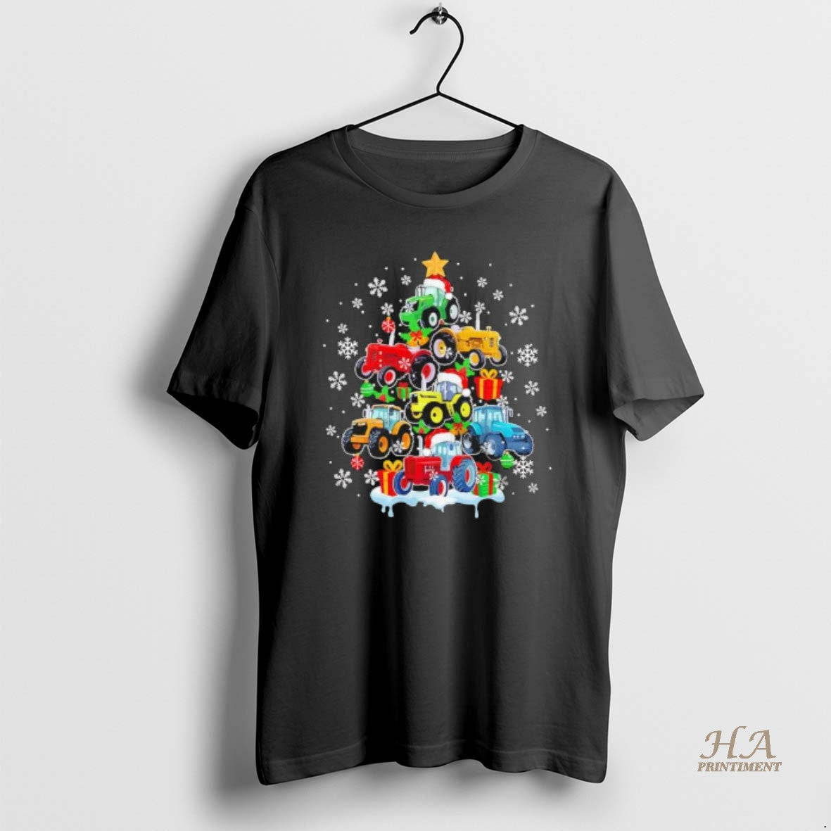 Official Tractor Santa Christmas Tree Joyful Farmer Black Shirt Hoodie Sweatshirt | PurePodTees.com