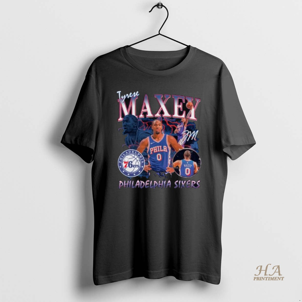 Official Tyrese Maxey Philadelphia 76ers Player Collage Signature Long Sleve Shirt Hoodie Sweatshirt | PurePodTees.com