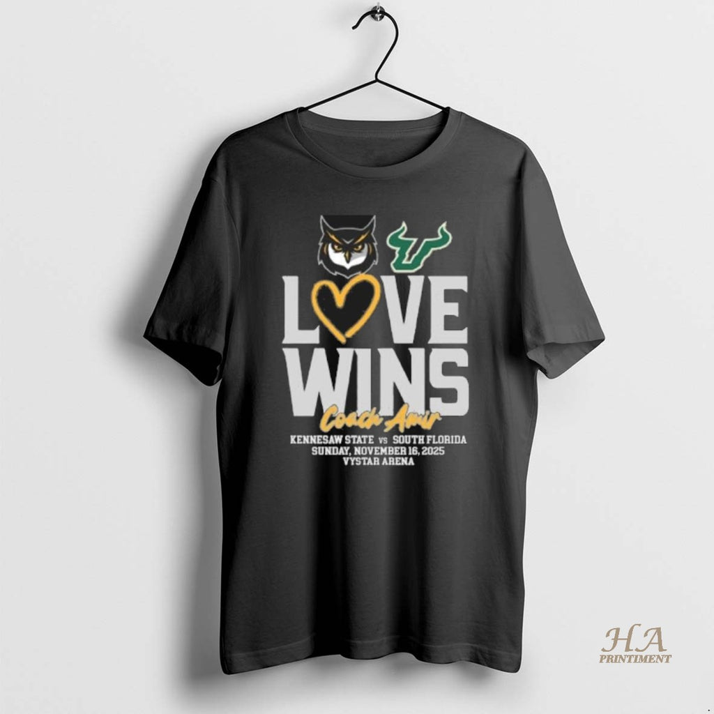 Official Usf Vs Kennesaw State Basketball Love Wins Coach Amir Shirt Hoodie Sweatshirt | PurePodTees.com
