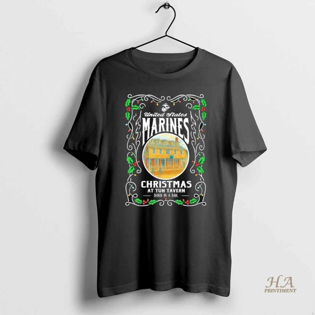 Official Usmc Us Marines Christmas At Tun Tavern Born In A Bar Shirt Hoodie Sweatshirt | PurePodTees.com