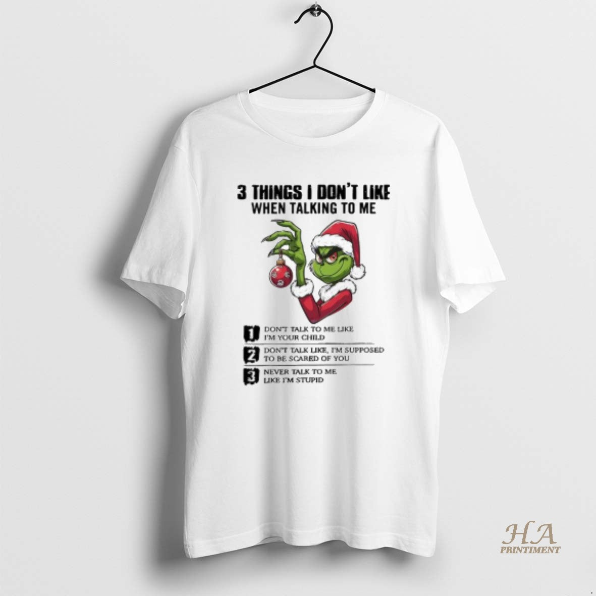Official Xmas Grinch Three Things I Dont Like When Talking To Me Shirt Hoodie Sweatshirt | PurePodTees.com