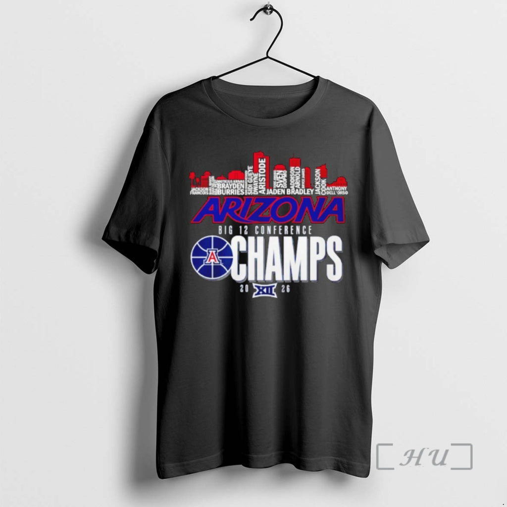 Officials Arizona Wildcats 2026 Big 12 Conference Champions Player Name City Skyline Premium T Shirts