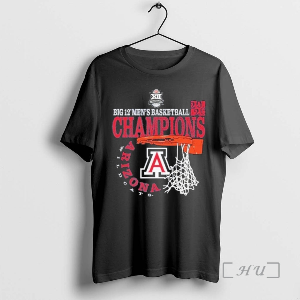 Officials Arizona Wildcats 2026 Big 12 Mens Basketball Conference Tournament Champions Basket Premium T Shirts