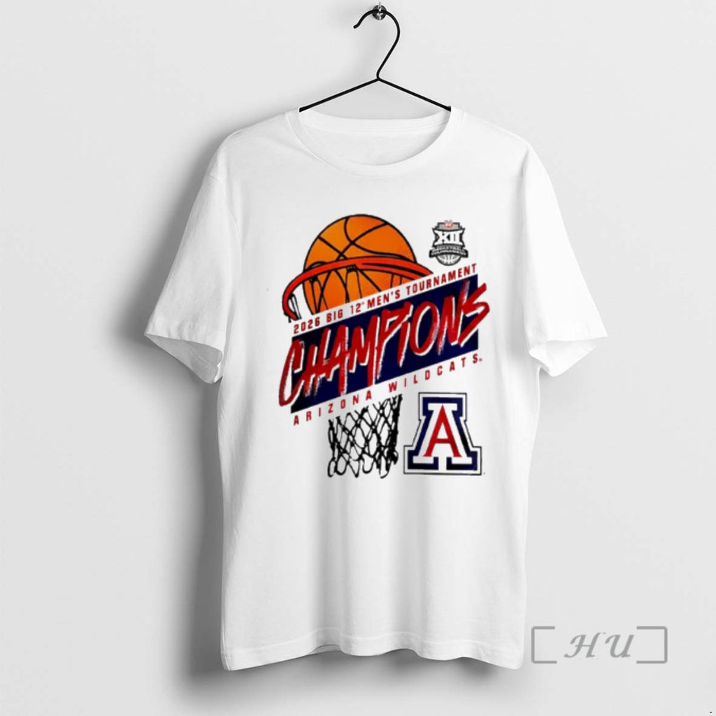 Officials Arizona Wildcats Big 12 Mens Basketball Conference Tournament Champions 2026 Logo Premium T Shirts