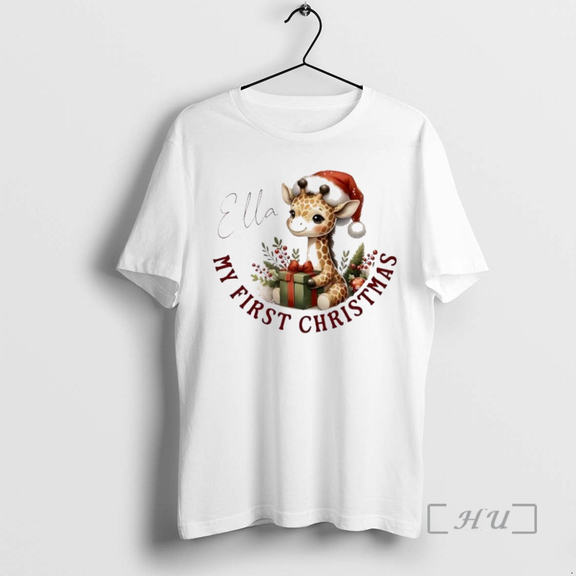 Officials Baby Giraffe Xmas Babys First Christmas Personalized Ornaments White Shirt Hoodie Sweatshirt | PurePodTees.com