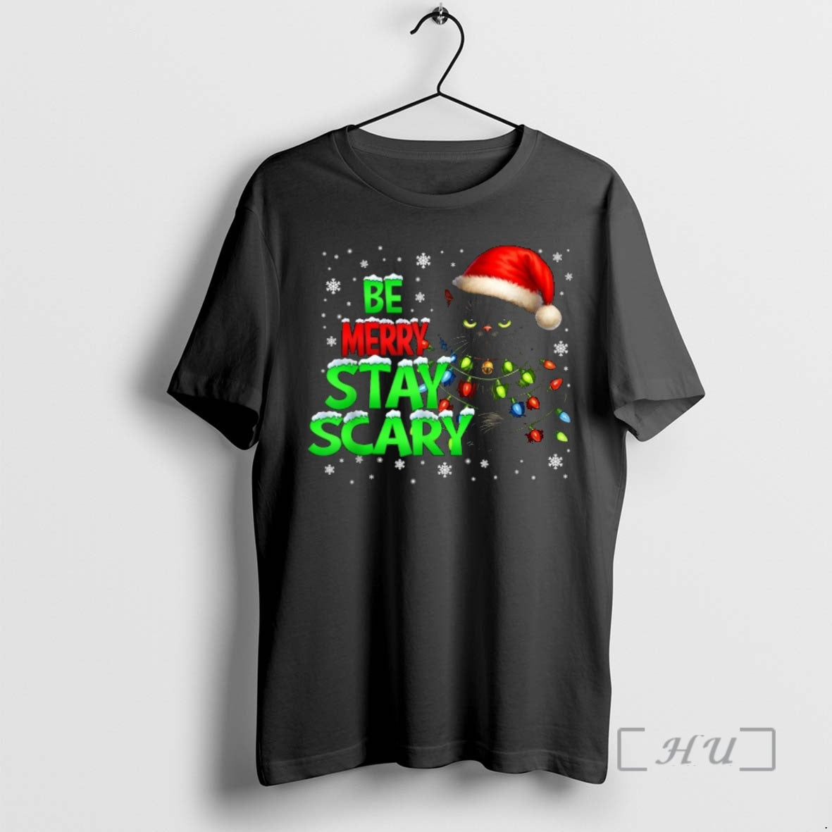 Officials Be Merry Stay Scary Black Cat Christmas Shirt Hoodie Sweatshirt | PurePodTees.com