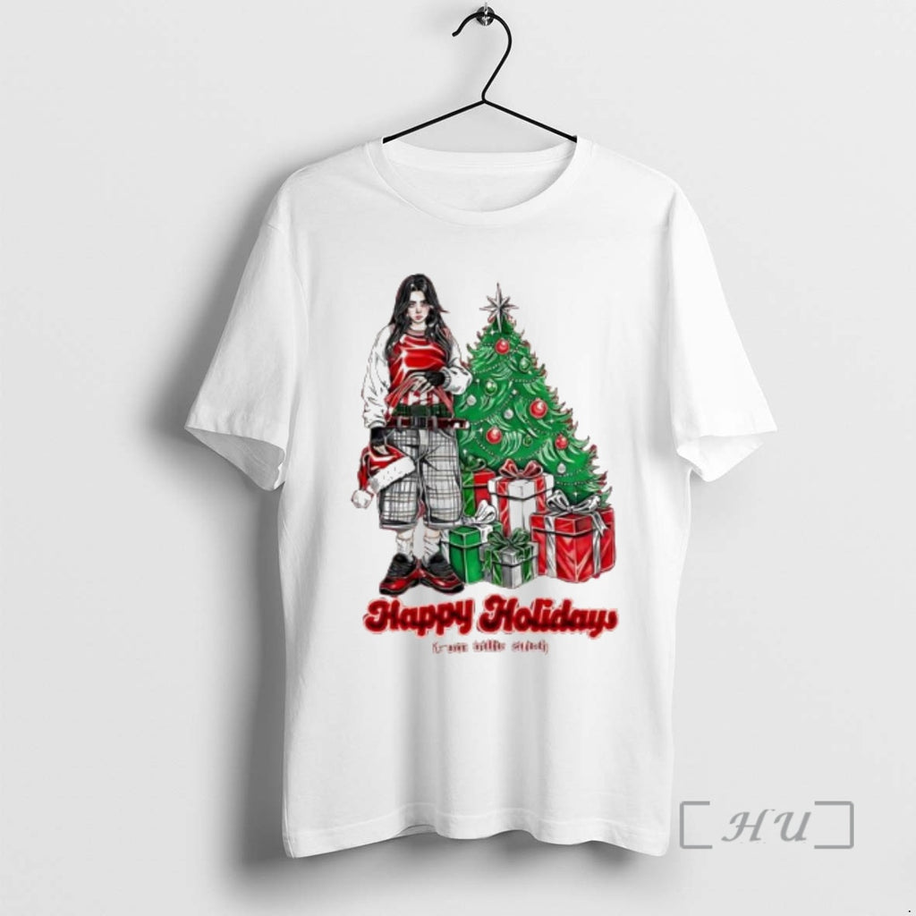 Officials Billie Eilish Happy Holidays From Billie Eilish Christmas Tree Shirt Hoodie Sweatshirt | PurePodTees.com