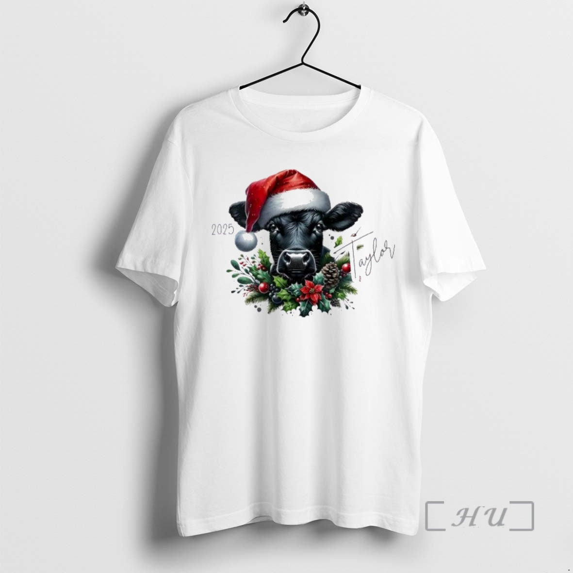 Officials Black Cow Xmas Babys First Christmas Personalized Ornaments White Shirt Hoodie Sweatshirt | PurePodTees.com