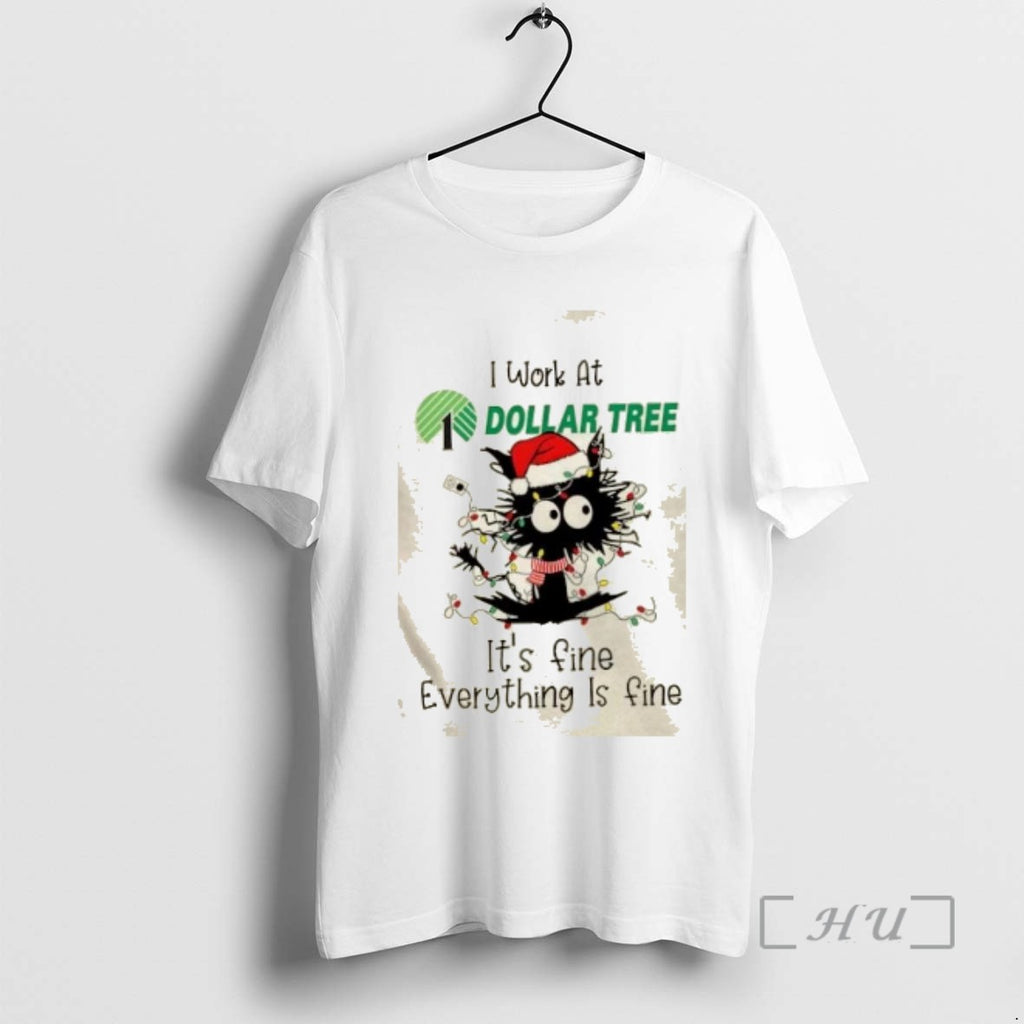 Officials Black Cat Santa Hat Christmas I Work At Dollar Tree Its Fine Everything Is Shirt Hoodie Sweatshirt