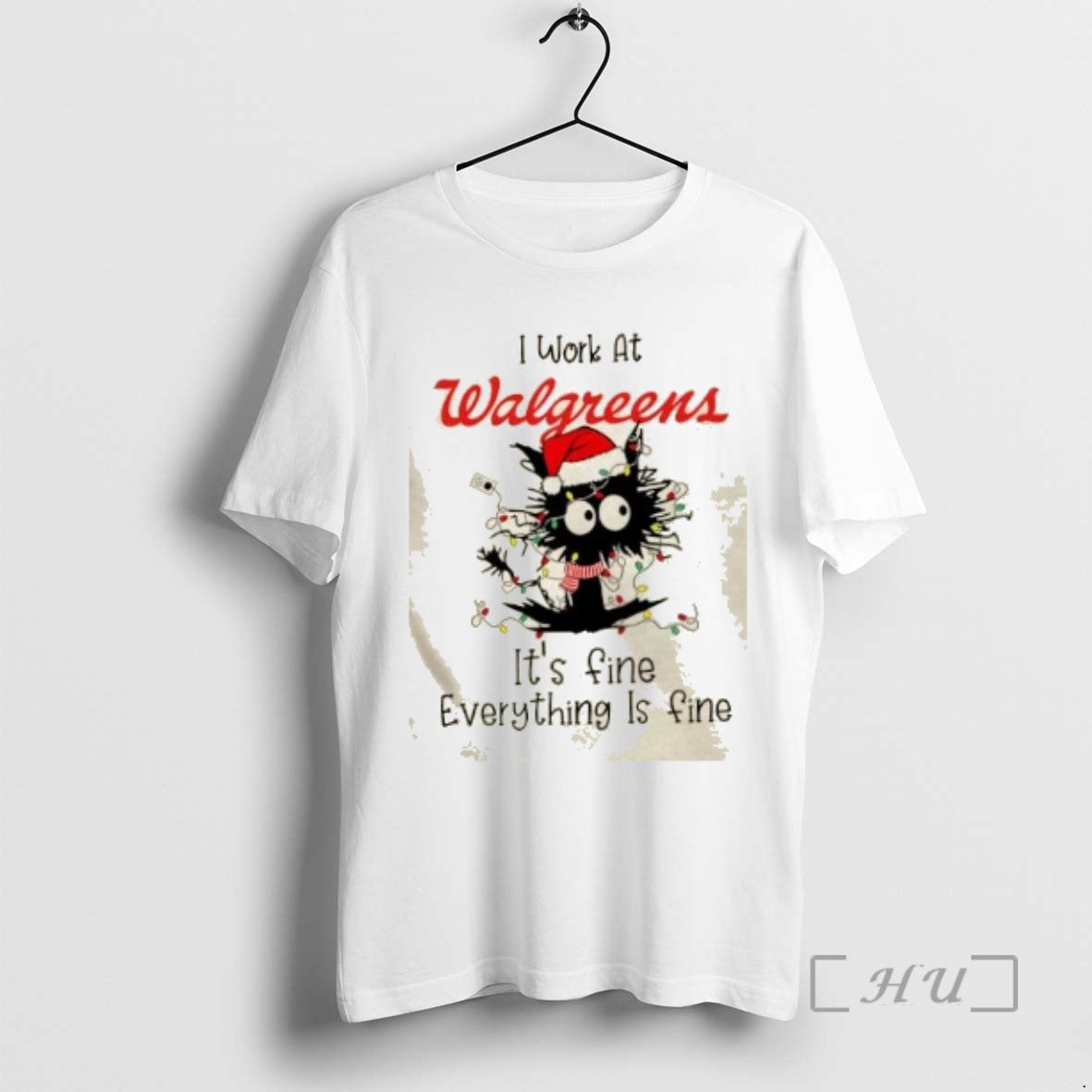 Officials Black Cat Santa Hat Christmas I Work At Walgreens Its Fine Everything Is Fine Shirt Hoodie Sweatshirt