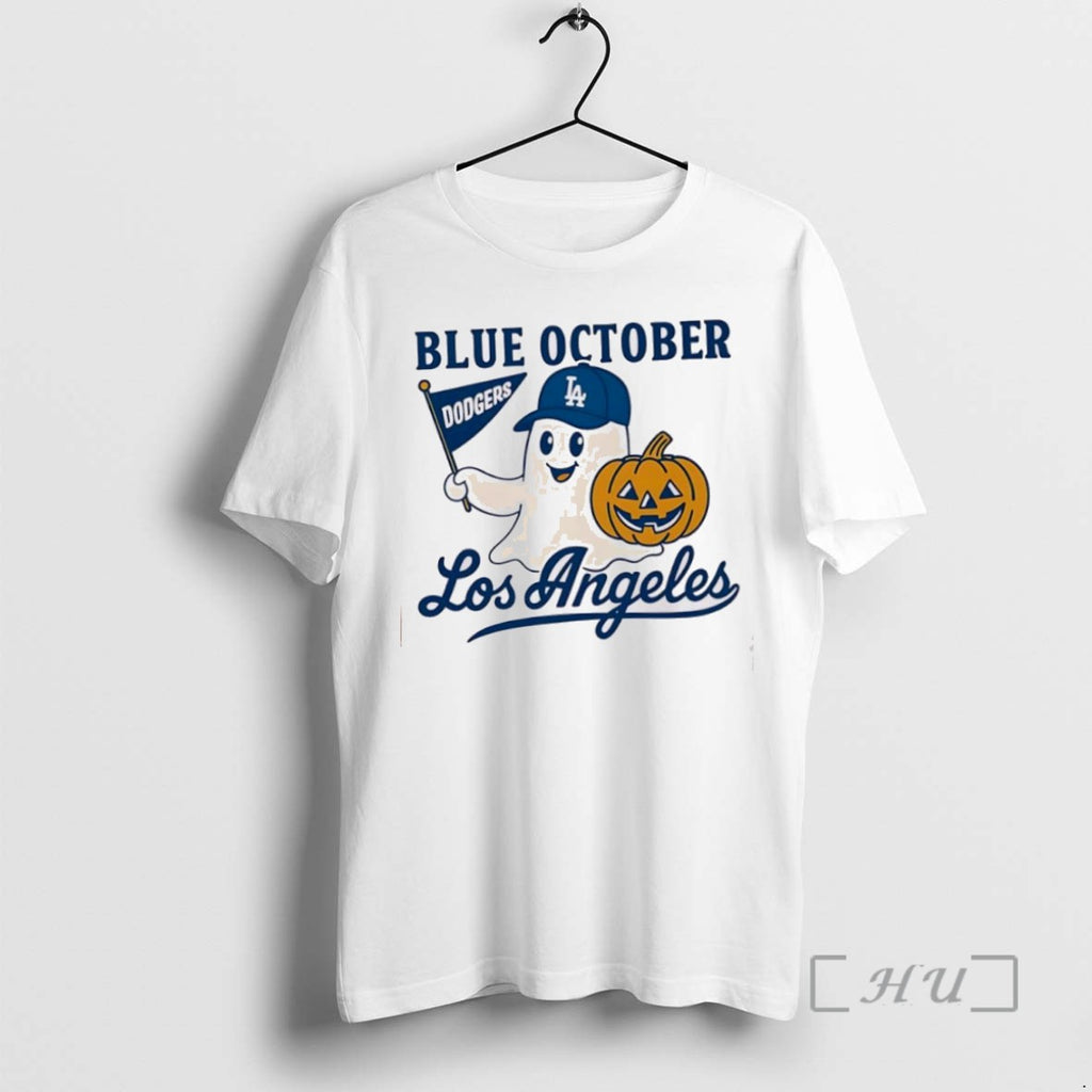 Officials Blue October Ghost Dodgers Los Angeles Baseball Halloween T Shirt Sweater