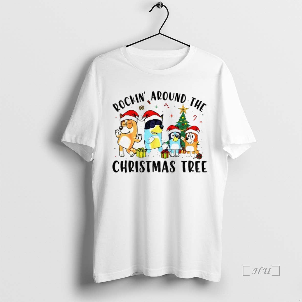 Officials Bluey Family Rockin Around The Christmas Tree Shirt Hoodie Sweatshirt | PurePodTees.com