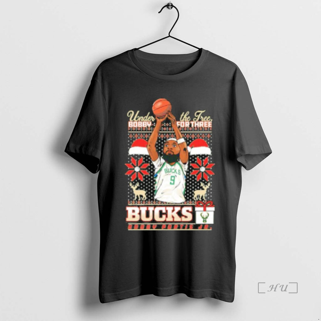 Officials Bobby Portis Jr Milwaukee Bucks Under The Tree Bobby For Three Christmas Premium Shirt Hoodie Sweatshirt
