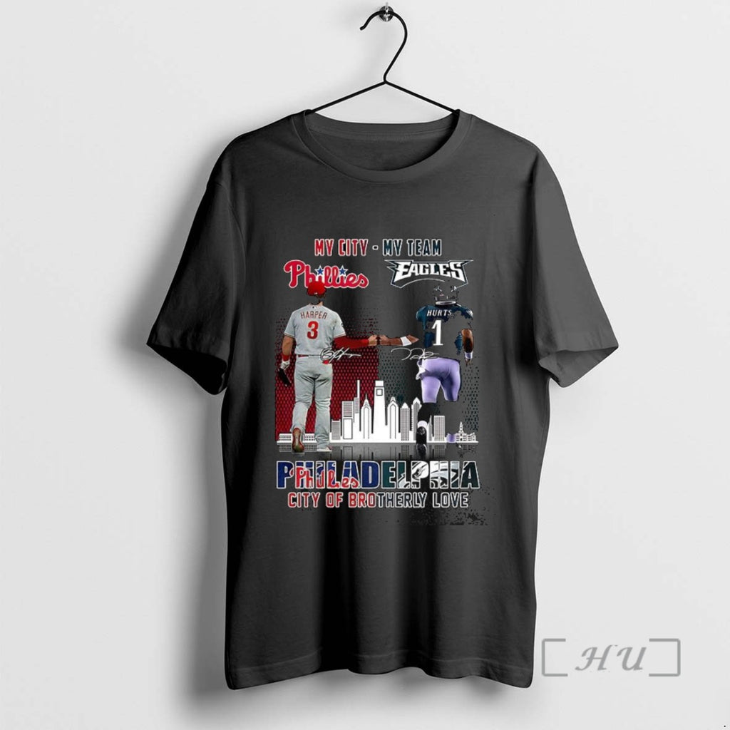 Officials Bryce Harper And Jalen Hurts Philadelphia City Of Brotherly Love Signature T Shirt Sweater