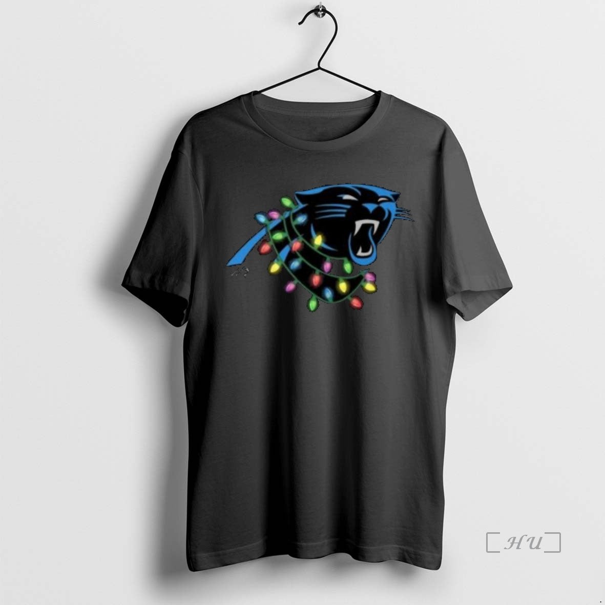 Officials Carolina Panthers Primary Logo Holiday Lights 2025 Circle Black Shirt Hoodie Sweatshirt | PurePodTees.com