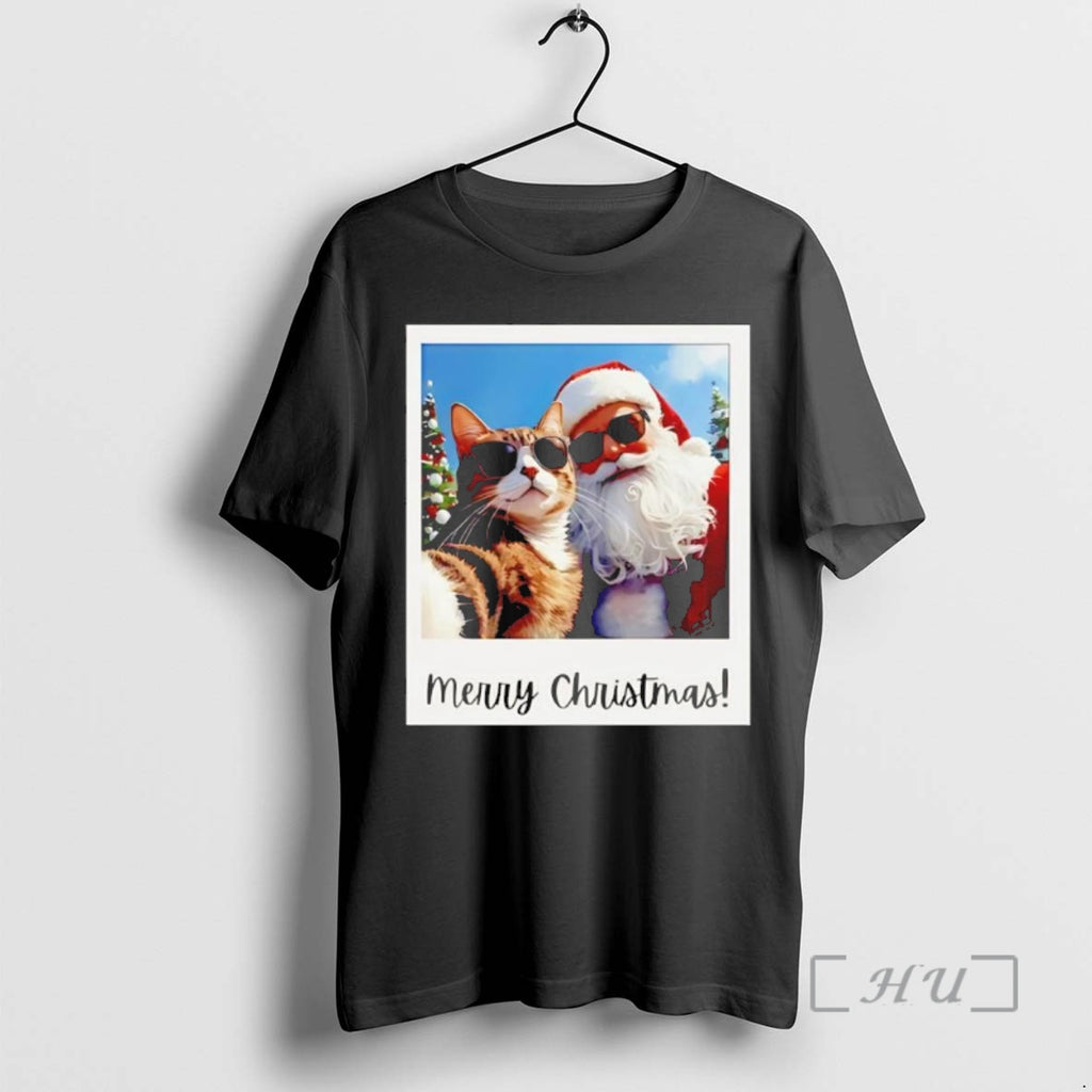 Officials Cat Santa Selfie Christmas Photo Black Shirt Hoodie Sweatshirt | PurePodTees.com
