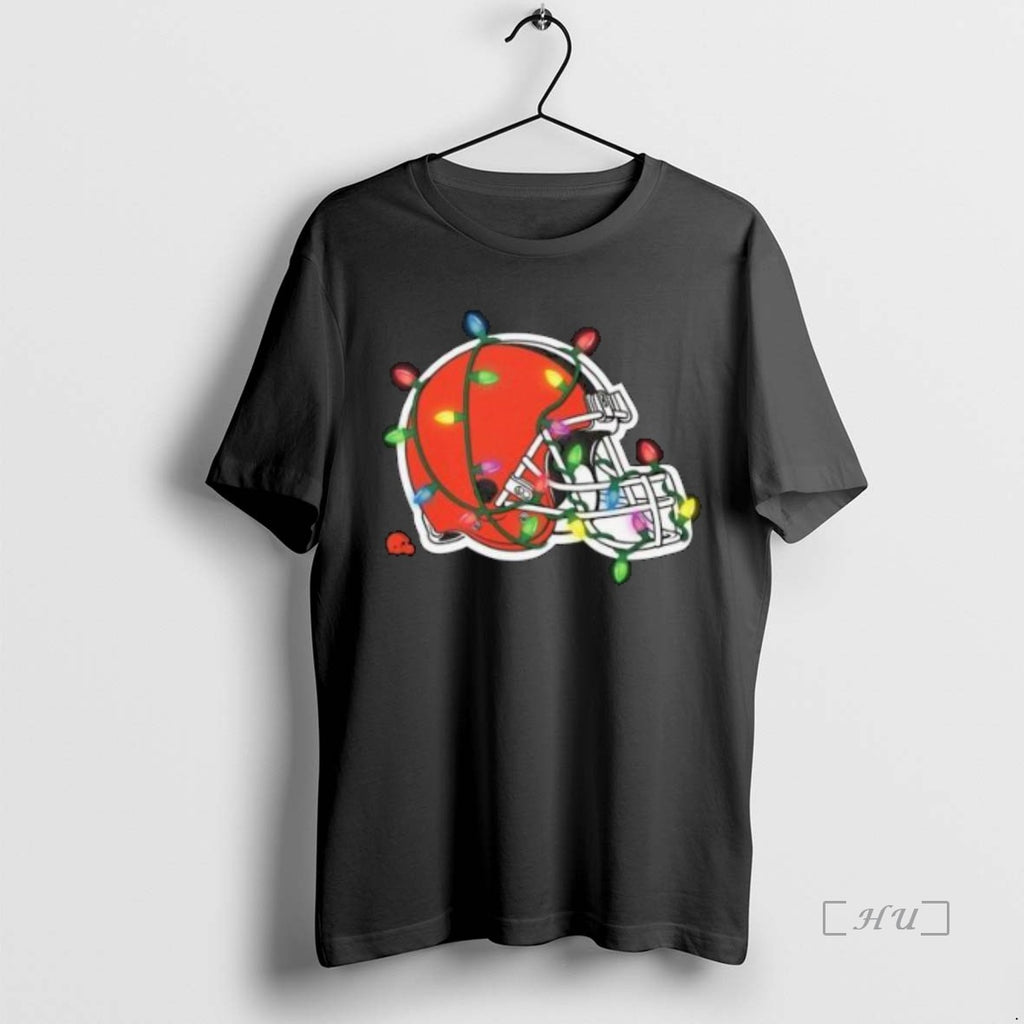 Officials Cleveland Browns Primary Logo Holiday Lights 2025 Circle Black Shirt Hoodie Sweatshirt | PurePodTees.com