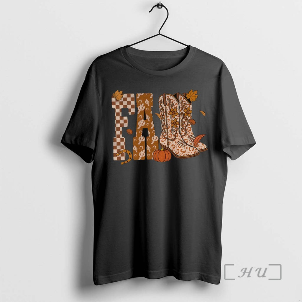 Officials Cowboy Checkered Fall Cowboy Boots Pumpkin Halloween T Shirt Sweater