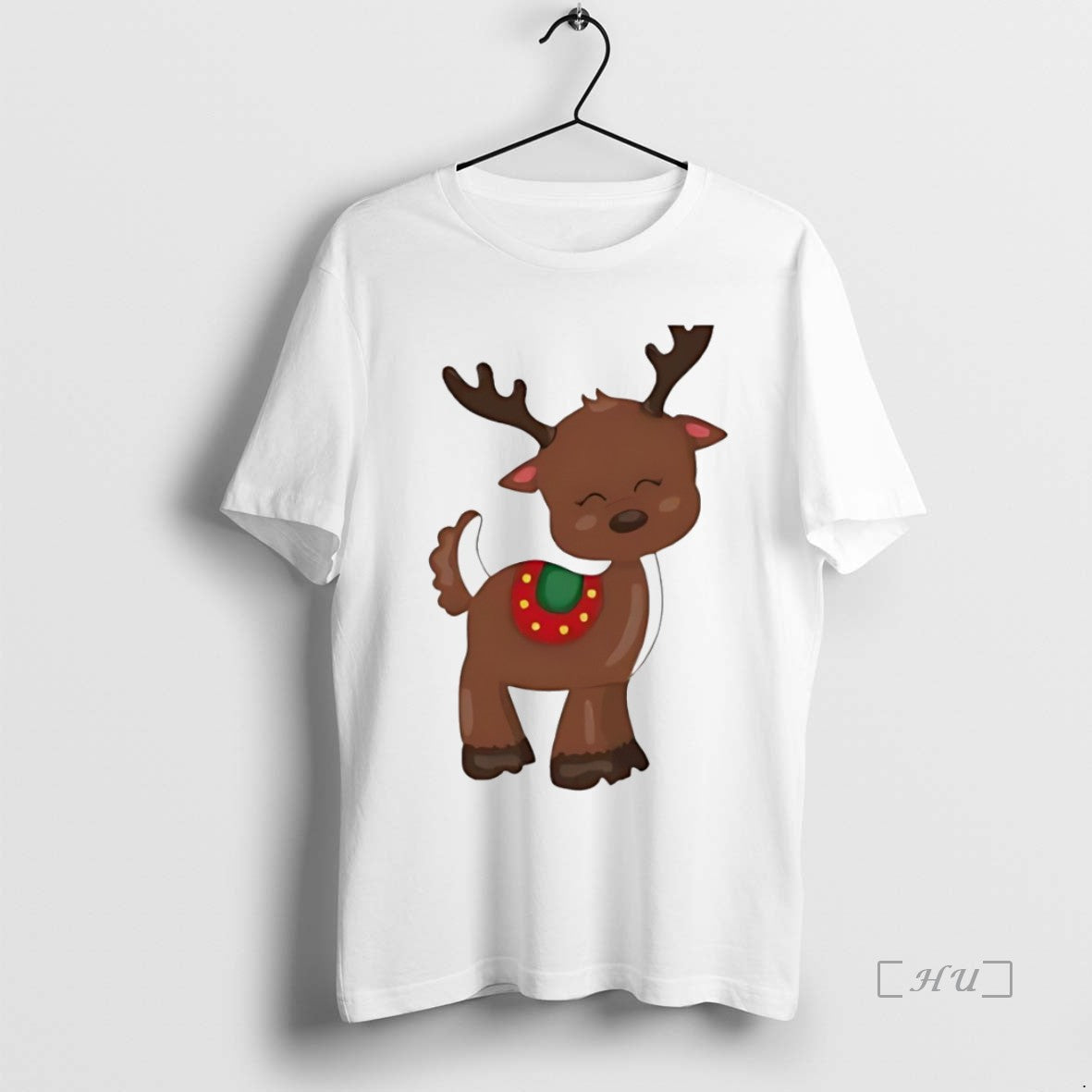 Officials Cute Christmas Reindeer Cartoon Illustration White Shirt Hoodie Sweatshirt | PurePodTees.com