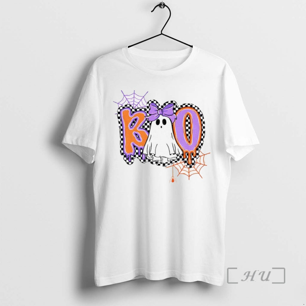 Officials Cute Ghost Boo Checkered Halloween T Shirt Sweater