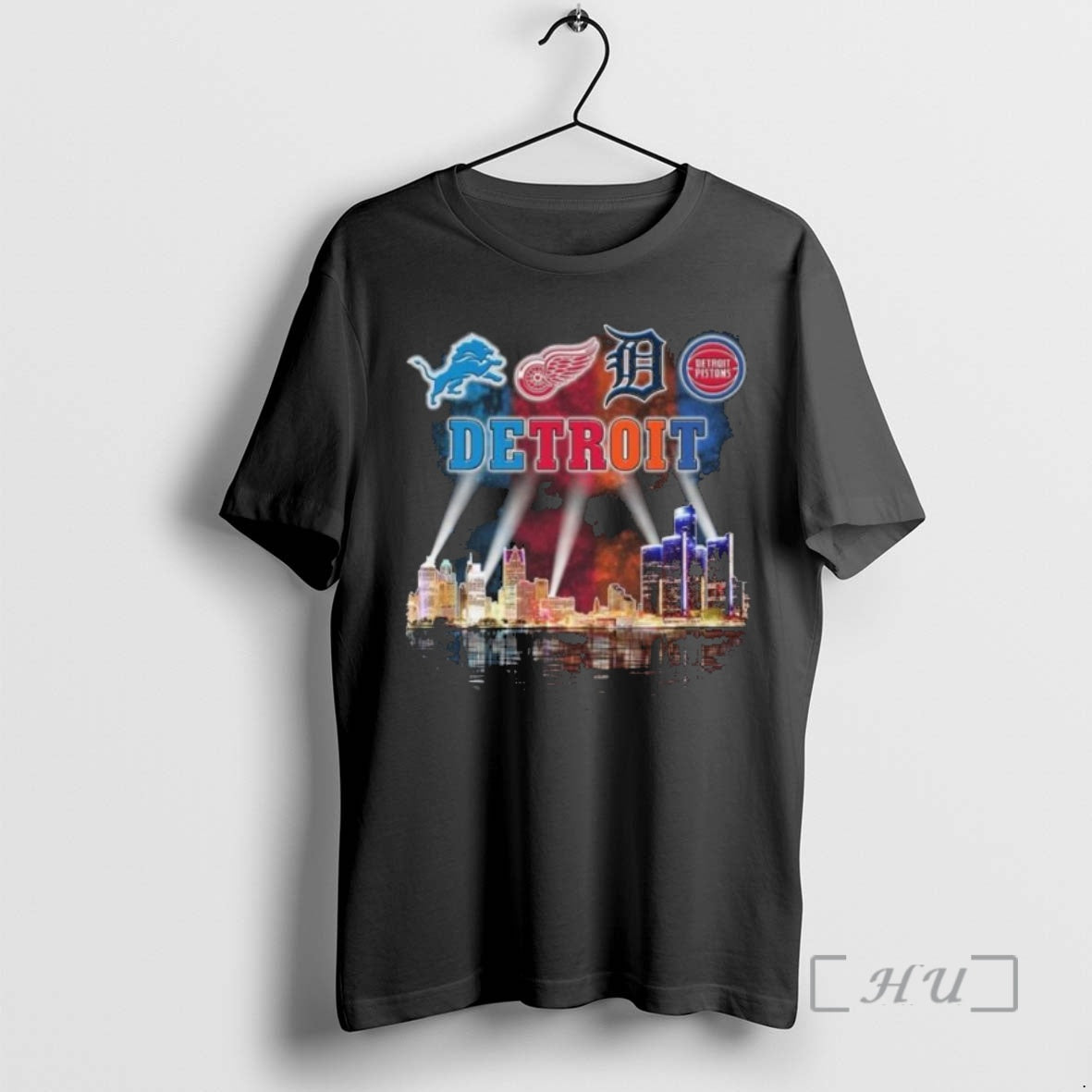 Officials Detroit City Sports Lions Red Wings Tigers And Pistons Skyline Light 2025 Premium Shirt Hoodie Sweatshirt