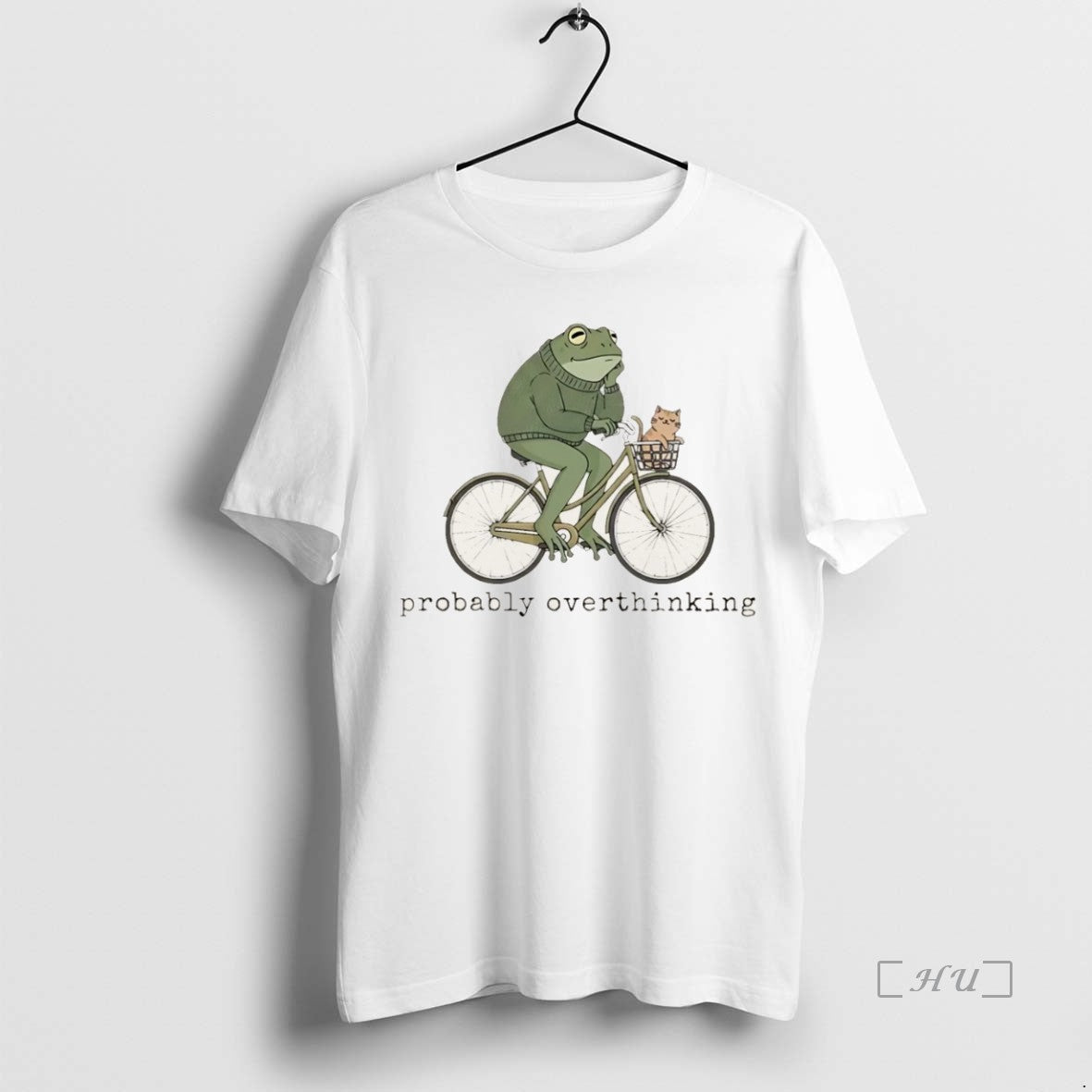 Officials Frog Riding A Bike With Cat Probably Overthinking Funny Meme Christmas Shirt Hoodie Sweatshirt | PurePodTees.com