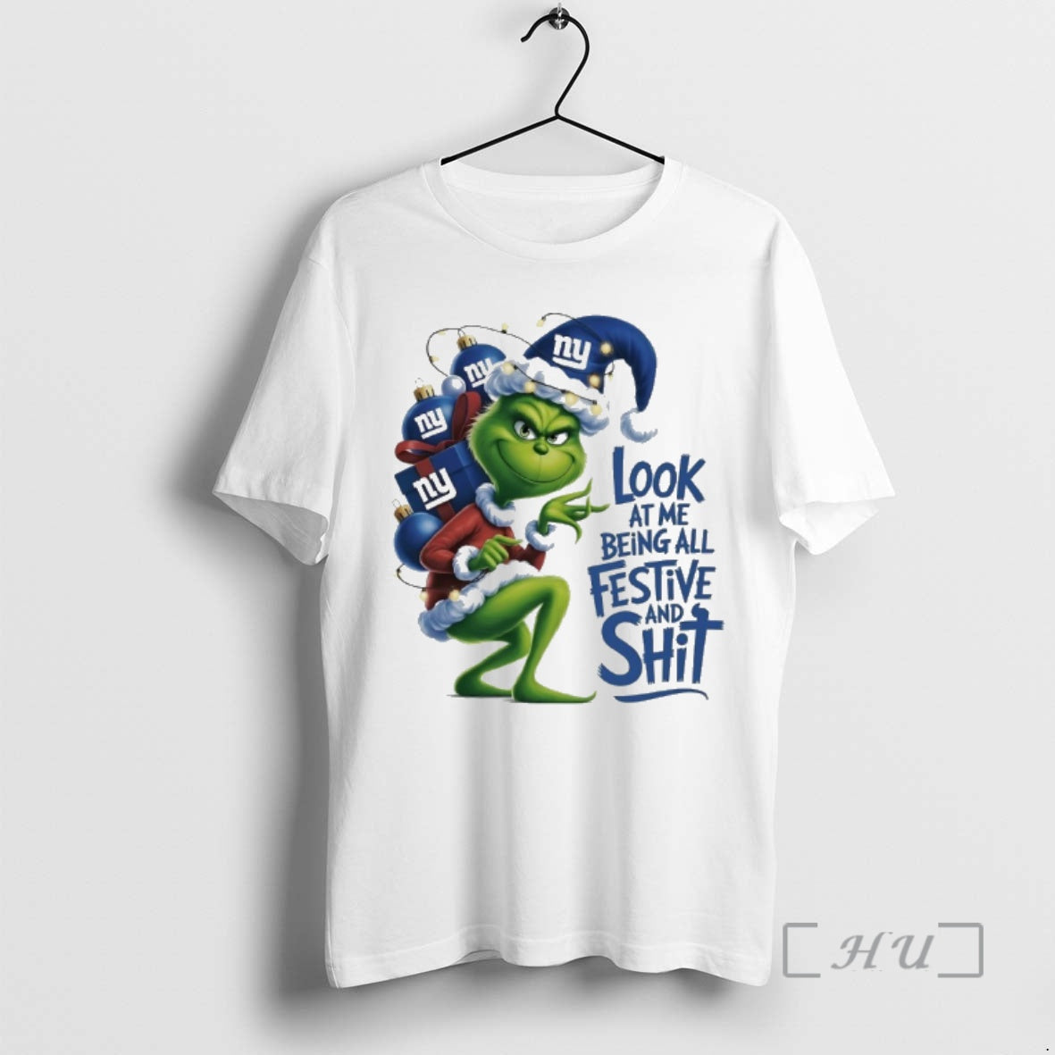 Officials Grinch Christmas X New York Giants Look At Me Being All Festive And Shit Shirt Hoodie Sweatshirt | PurePodTees.com