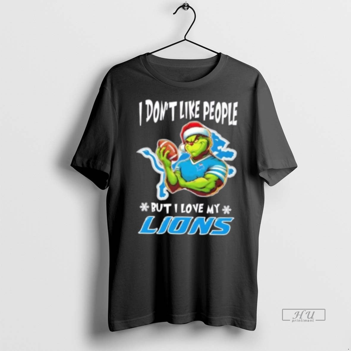 Officials Grinch I Dont Like People But I Love My Detroit Lions Football Christmas Premium Shirt Hoodie Sweatshirt