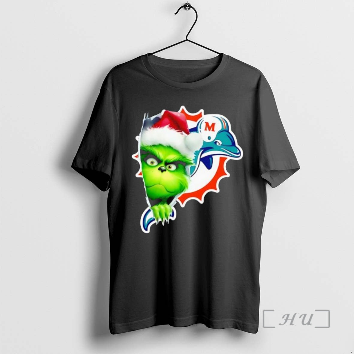 Officials Grinch Peeking Through Miami Dolphins Christmas Holiday Shirt Hoodie Sweatshirt | PurePodTees.com