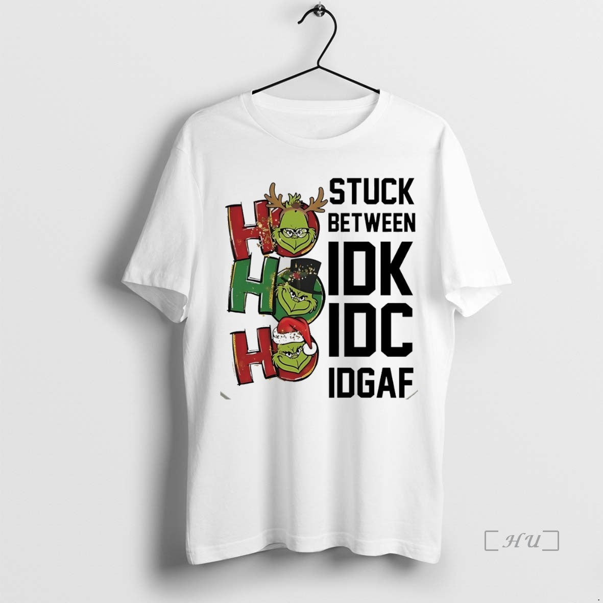 Officials Grinch Stuck Between Idk Idc Idgaf Christmas White Shirt Hoodie Sweatshirt | PurePodTees.com