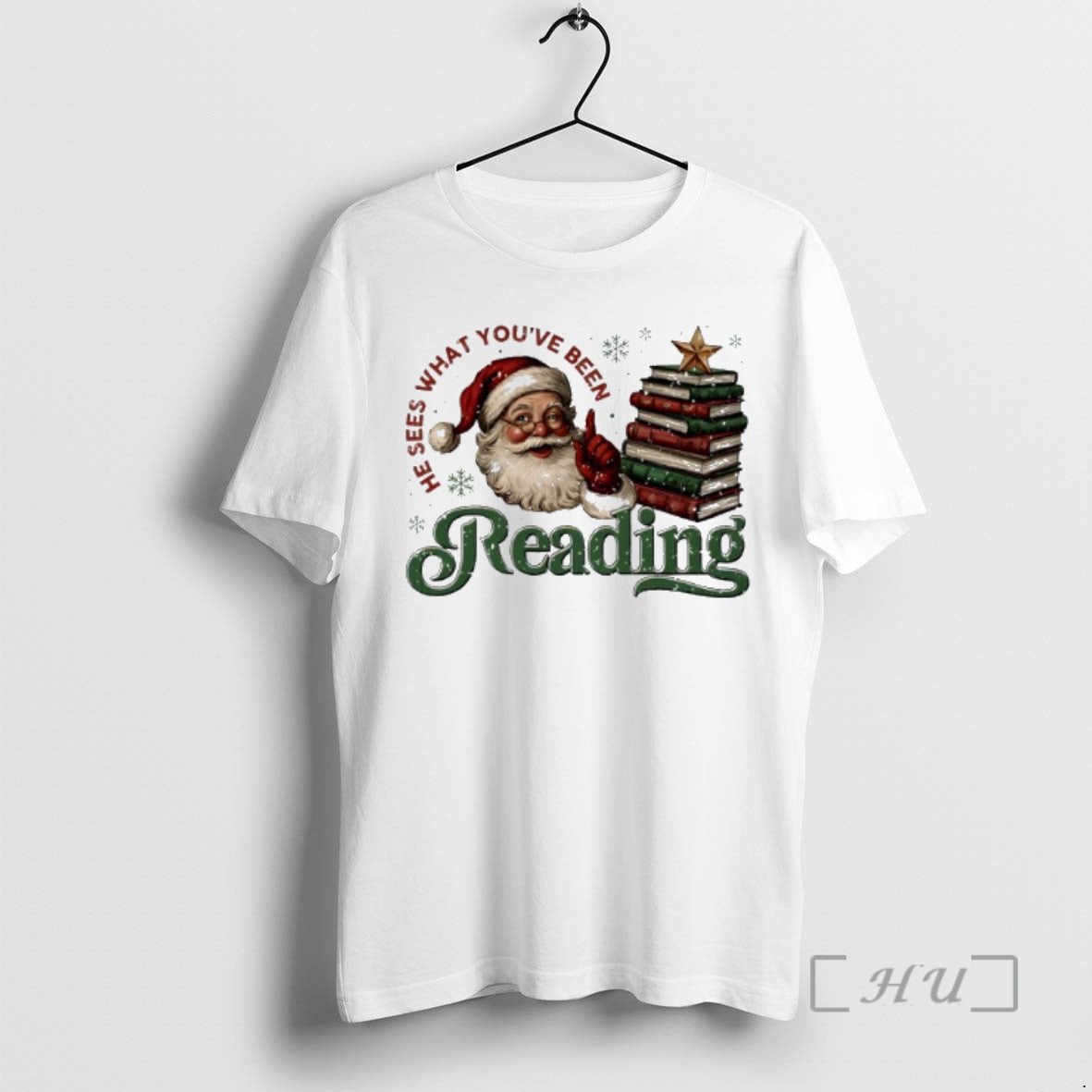 Officials He Sees What Youve Been Reading Santa Reading Christmas Shirt Hoodie Sweatshirt | PurePodTees.com