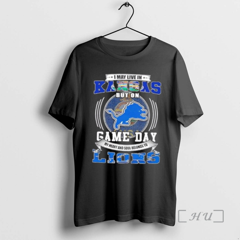 Officials I May Live In Kansas But On Game Day Detroit Lions Football Premium Shirt Hoodie Sweatshirt | PurePodTees.com