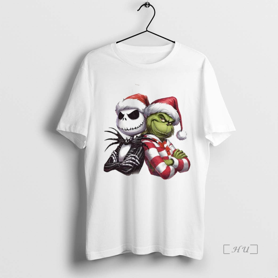 Officials Jack Skellington And Grinch Santa Hat Christmas Shirt Hoodie Sweatshirt | PurePodTees.com