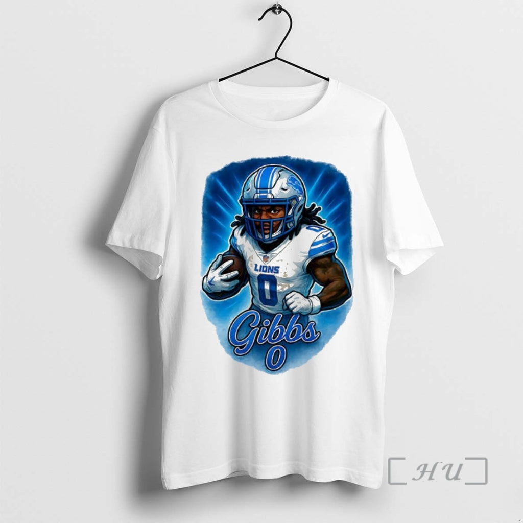 Officials Jahmyr Gibbs Detroit Lions Football Number 0 Caricature Shirt Hoodie Sweatshirt | PurePodTees.com