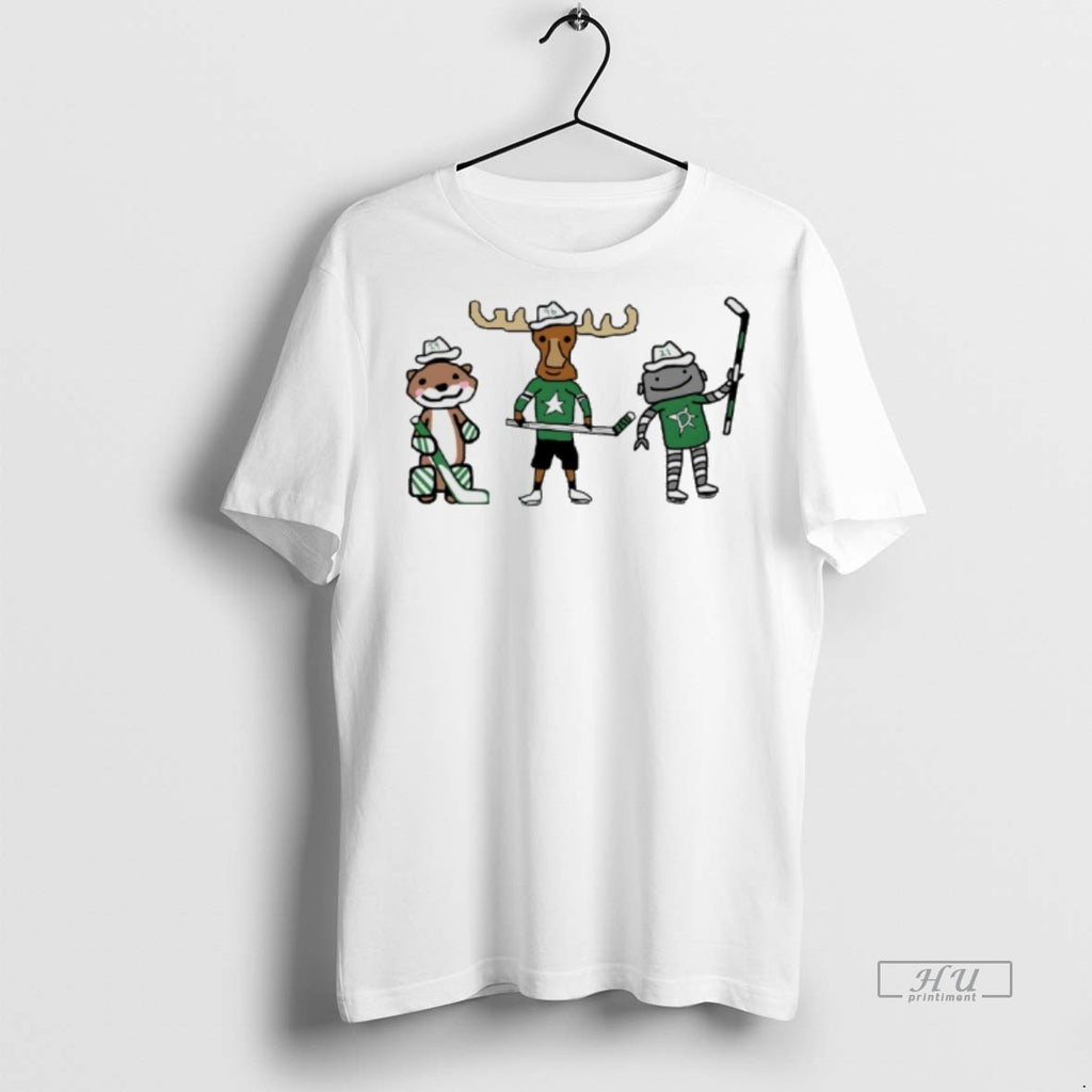 Officials Jake Oettinger Otter Mikko Rantanen Moose And Jason Robertson Robo Guys Dallas Stars Mascot Shirt Hoodie Sweatshirt