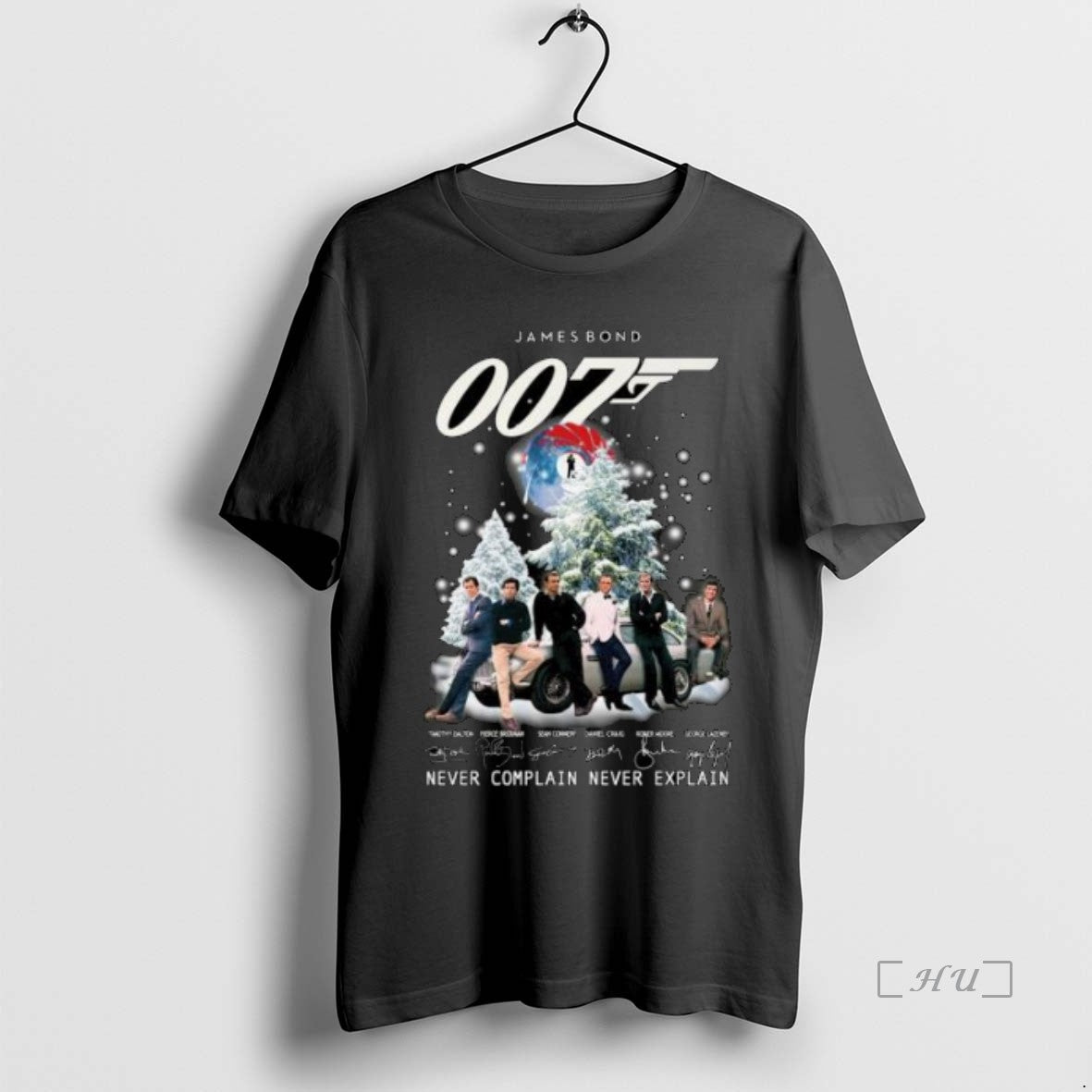 Officials James Bond 007 Never Complain Never Explain Signatures Merry Christmas Circle Black Premium Shirt Hoodie Sweatshirt