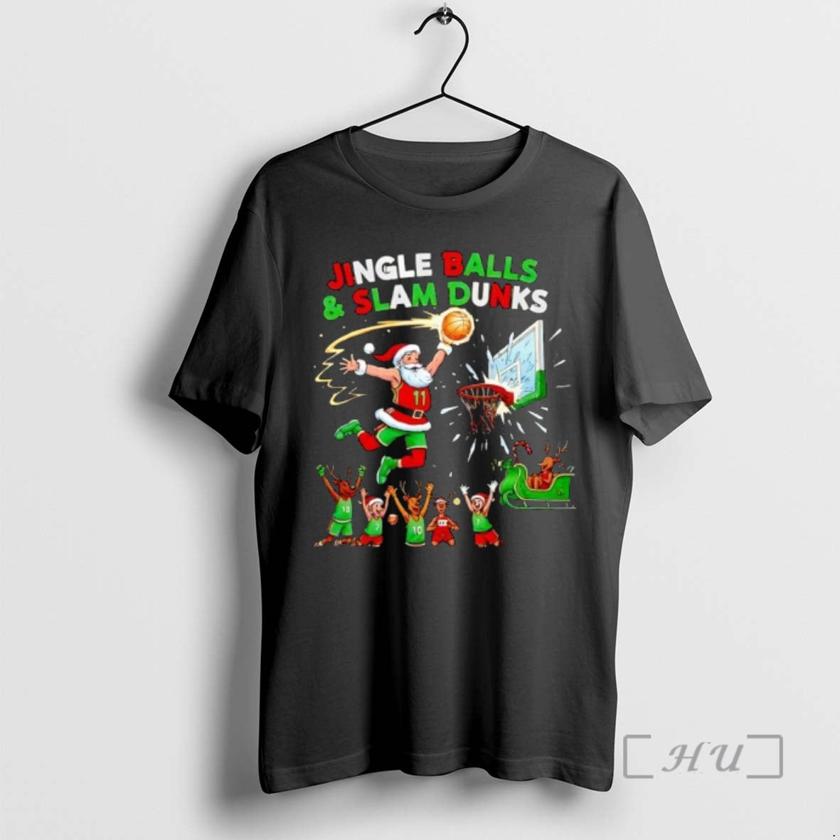 Officials Jingle Balls And Slam Dunks 2025 Funny Christmas Basketball Santa Design Premium T Shirts Hoodie Sweatshirt