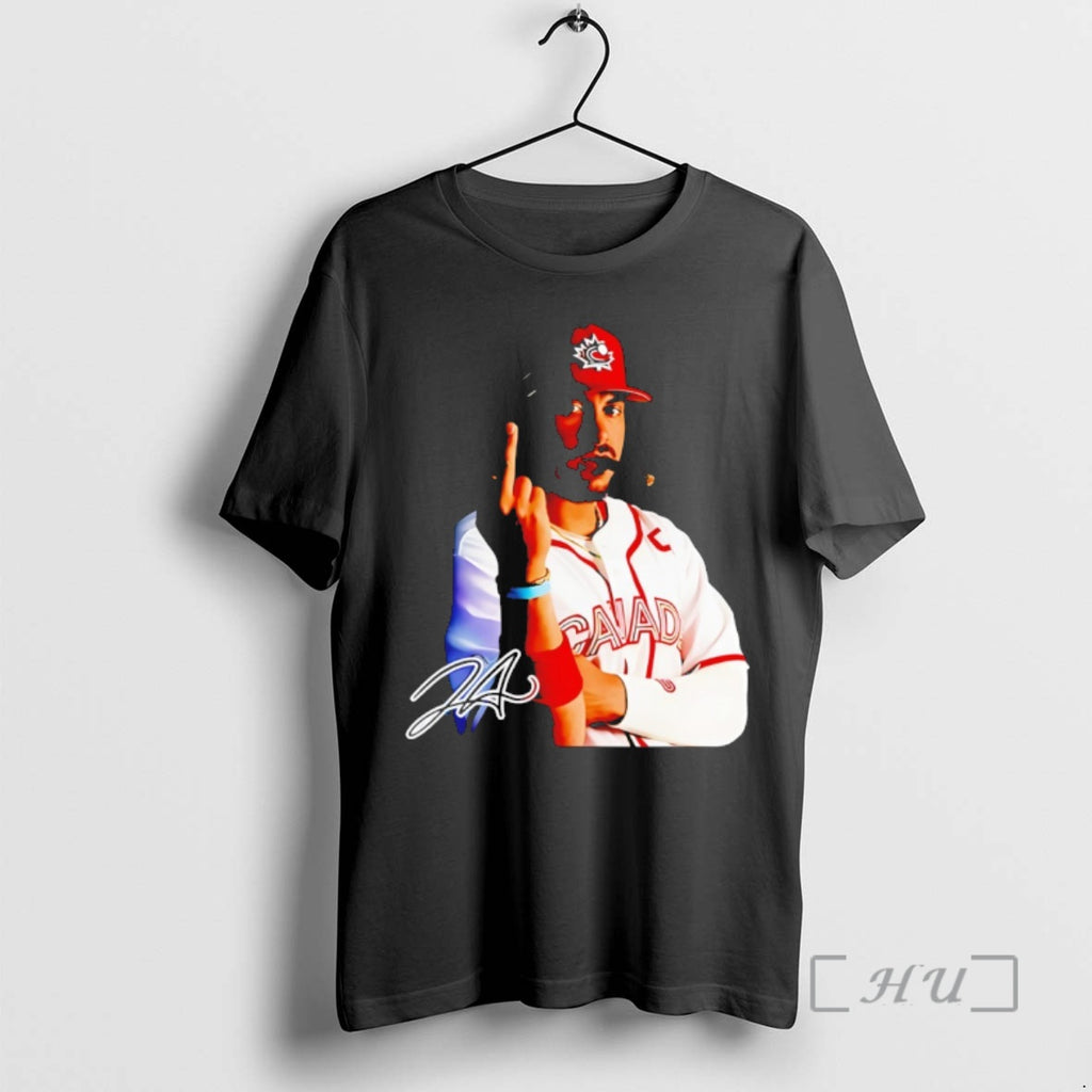 Officials Josh Naylor Smoking And Middle Finger Canada World Baseball 2026 Signature Premium T Shirts