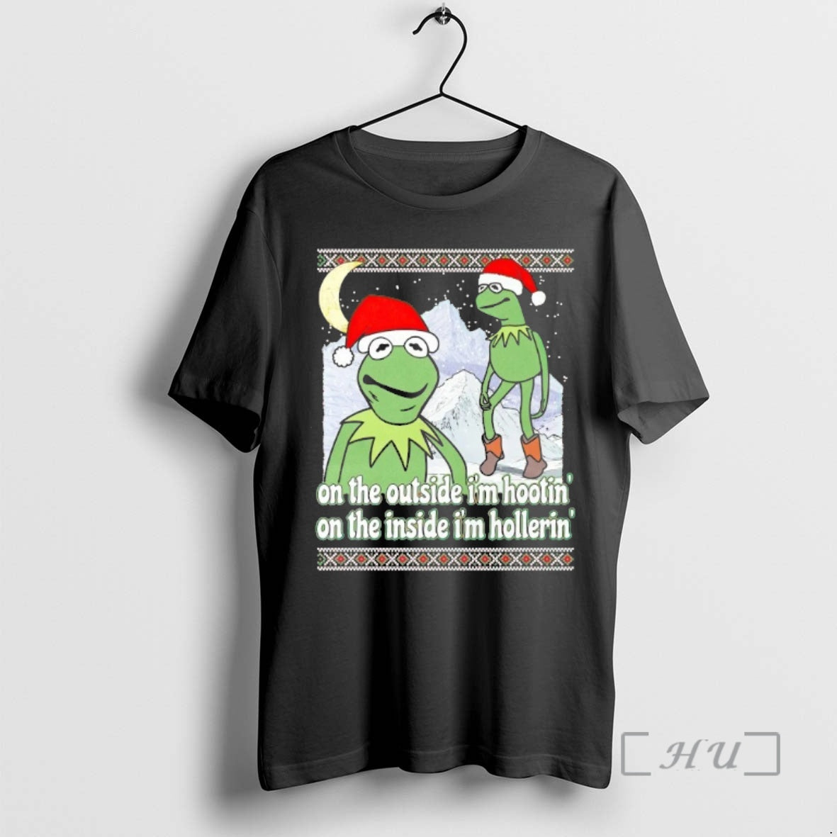Officials Kermit On The Outside Im Hootin Inside Hollerin Christmas Shirt Hoodie Sweatshirt | PurePodTees.com