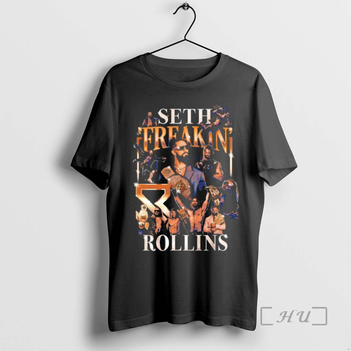 Officials Mens Black Seth Rollins Montage Boxy Shirt Hoodie Sweatshirt | PurePodTees.com