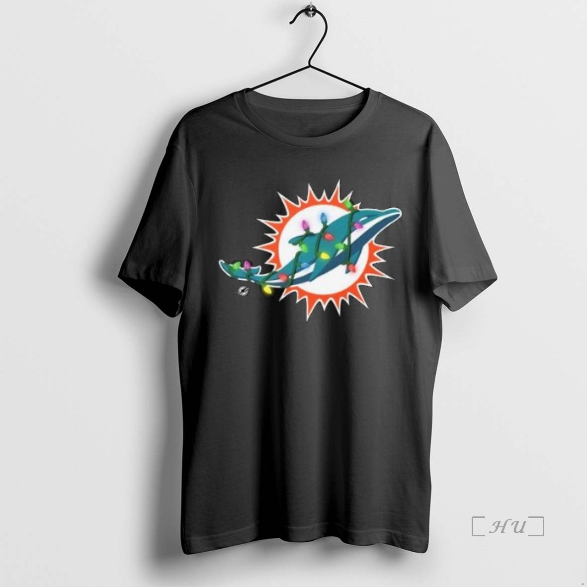 Officials Miami Dolphins Primary Logo Holiday Lights 2025 Circle Black Shirt Hoodie Sweatshirt | PurePodTees.com