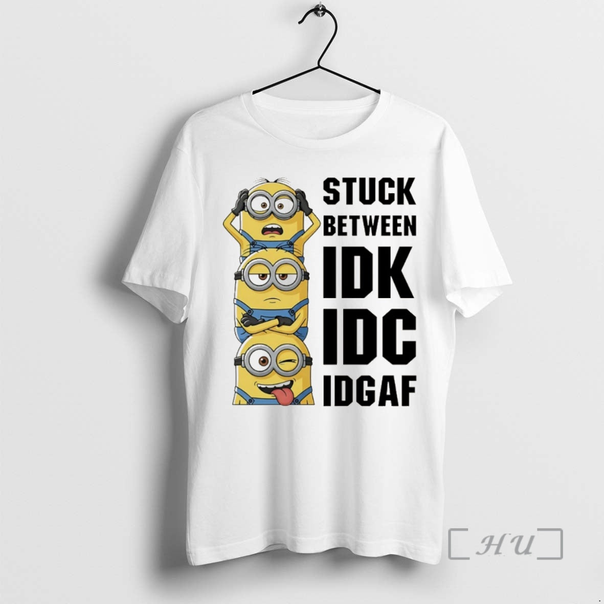 Officials Minion Stuck Between Idk Idc Idgaf Christmas Shirt Hoodie Sweatshirt | PurePodTees.com