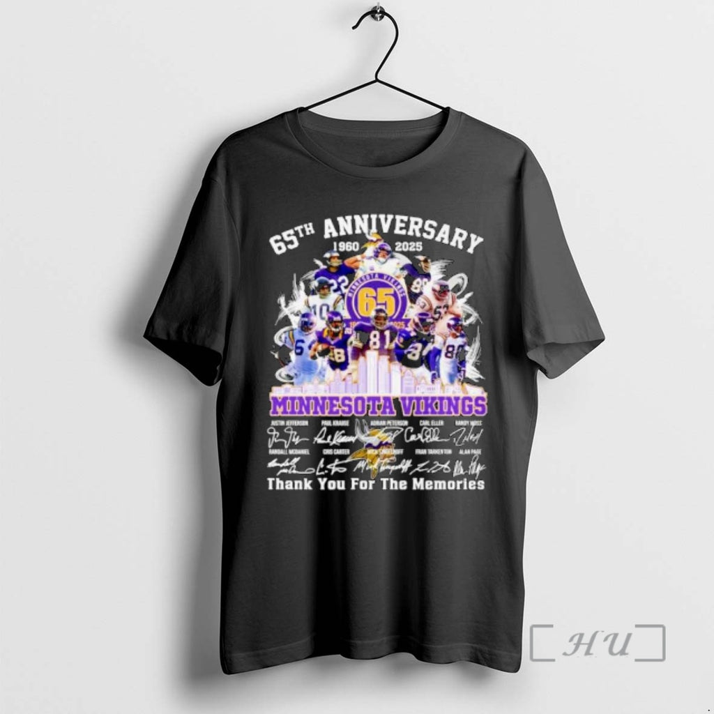 Officials Minnesota Vikings 65th Anniversary 1960 2025 Thank You For The Memories Signatures Ornaments Premium Shirt...