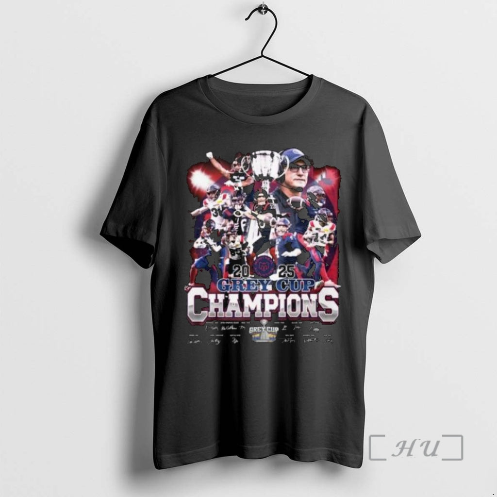 Officials Montreal Alouettes 2025 Grey Cup Champions Signatures Circle Black Shirt Hoodie Sweatshirt | PurePodTees.com