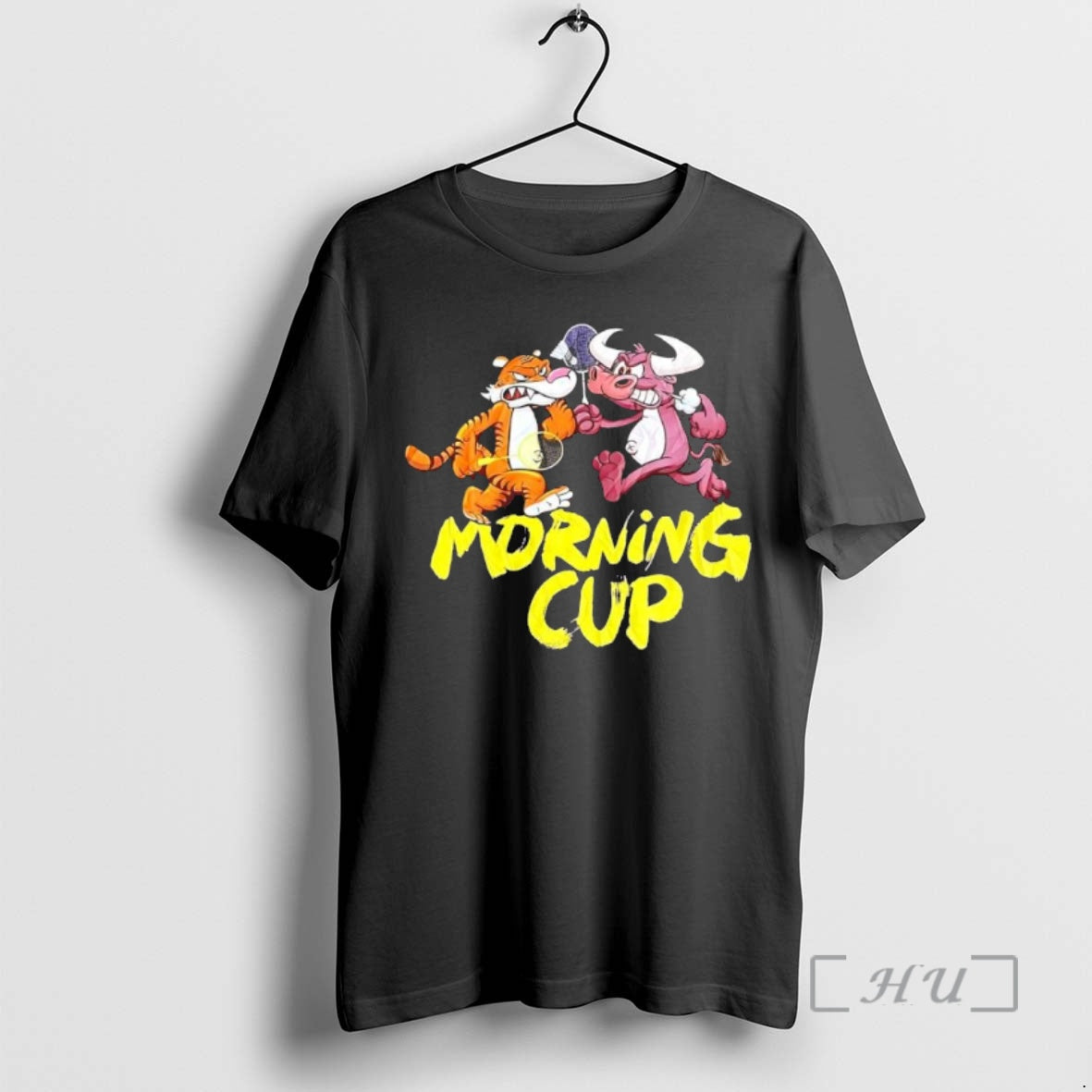 Officials Morning Cup Badminton Tiger And Bull Cartoon Black Shirt Hoodie Sweatshirt | PurePodTees.com