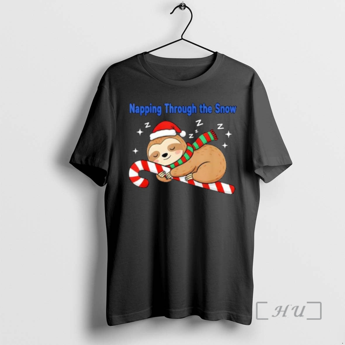 Officials Napping Through The Snow Christmas Sloth Candy Cane Shirt Hoodie Sweatshirt | PurePodTees.com