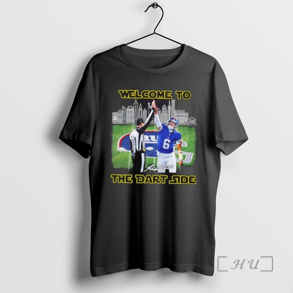 Officials New York Giants Jaxson Dart Welcome To The Dart Side Skyline T Shirt Sweater